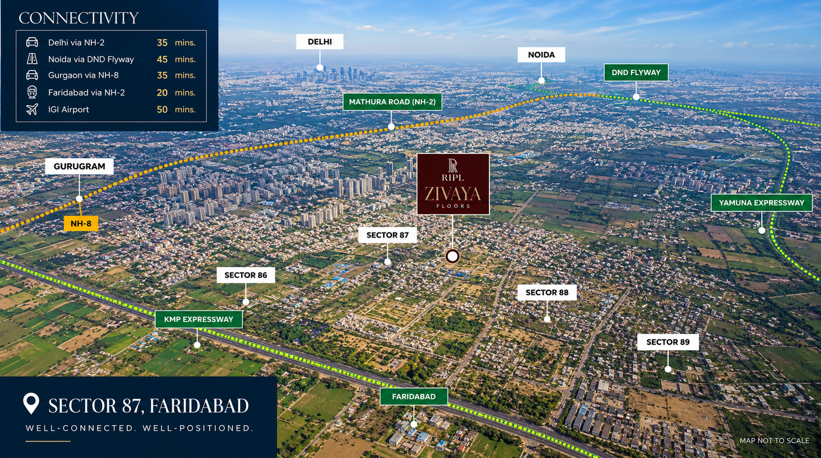 Zivaya Floors Sector 87 Faridabad connectivity map